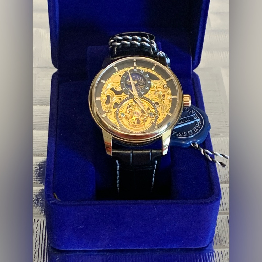 T-Winner Mens Stainless Steel Hollow Skeleton Self-Winding Mechanical Wristwatch